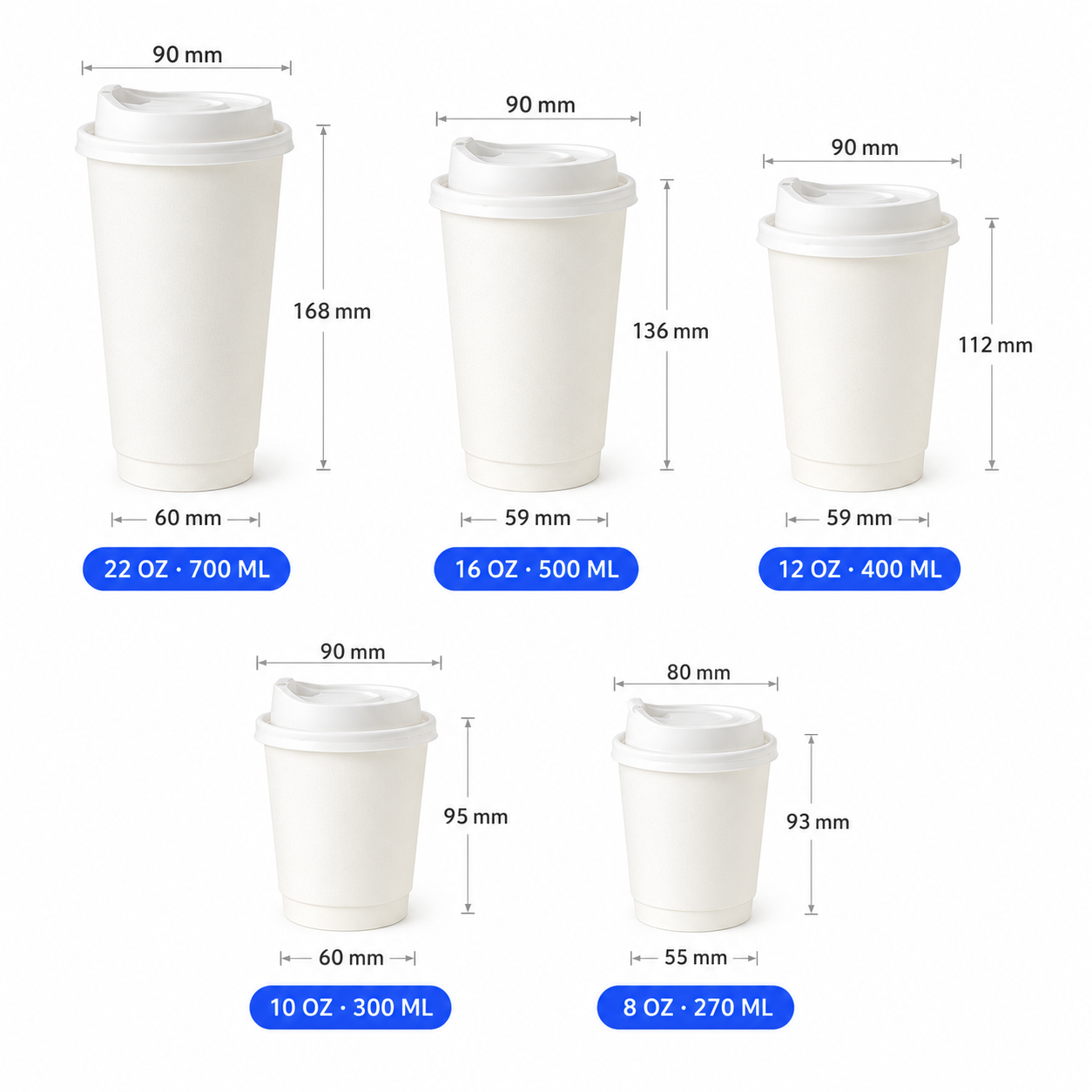 Custom White Double Wall Paper Hot Cups with Lids | Insulated Coffee Cups