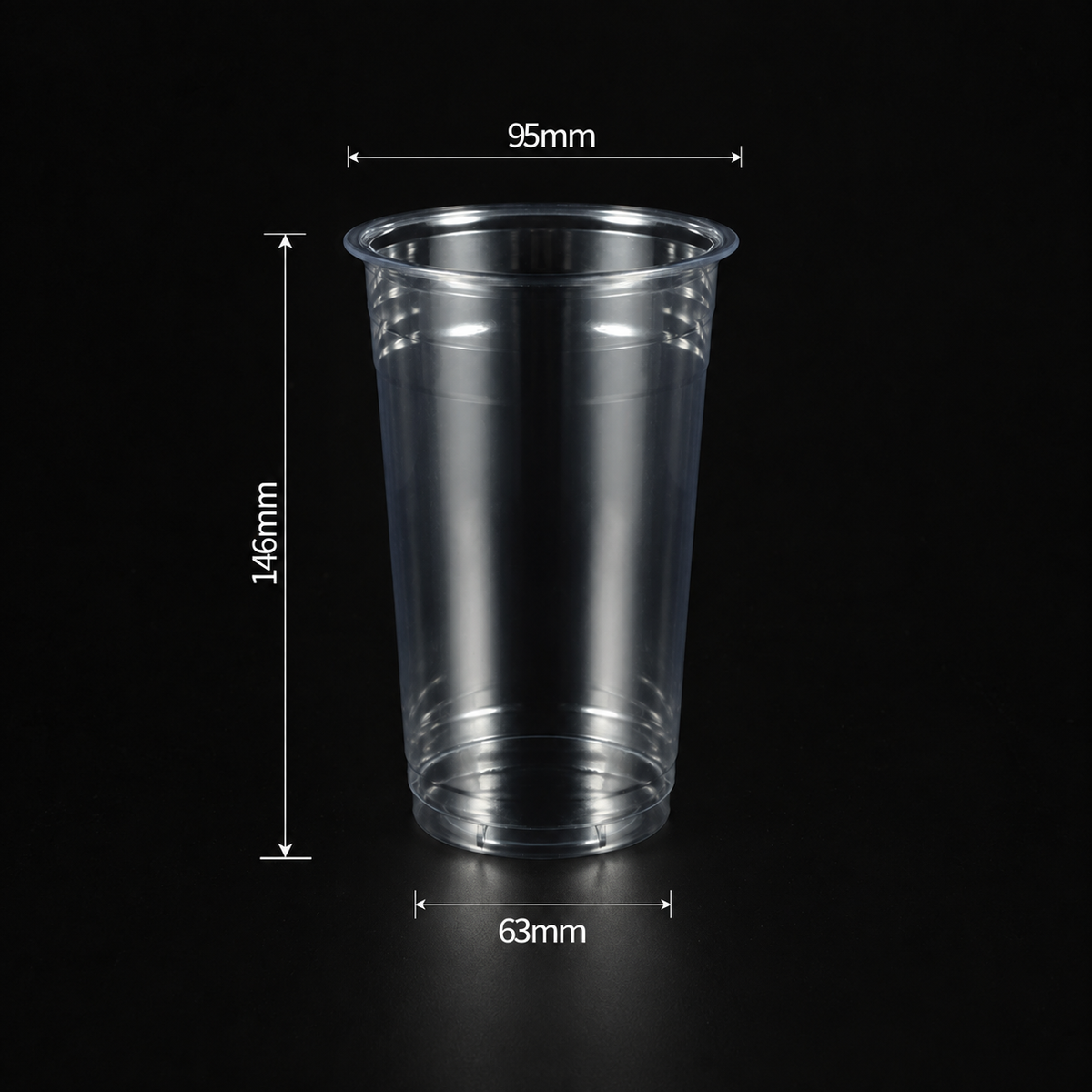 22 oz 650 ml custom 95mm clear PET cold cup dimensions: 95 by 146 by 63 mm