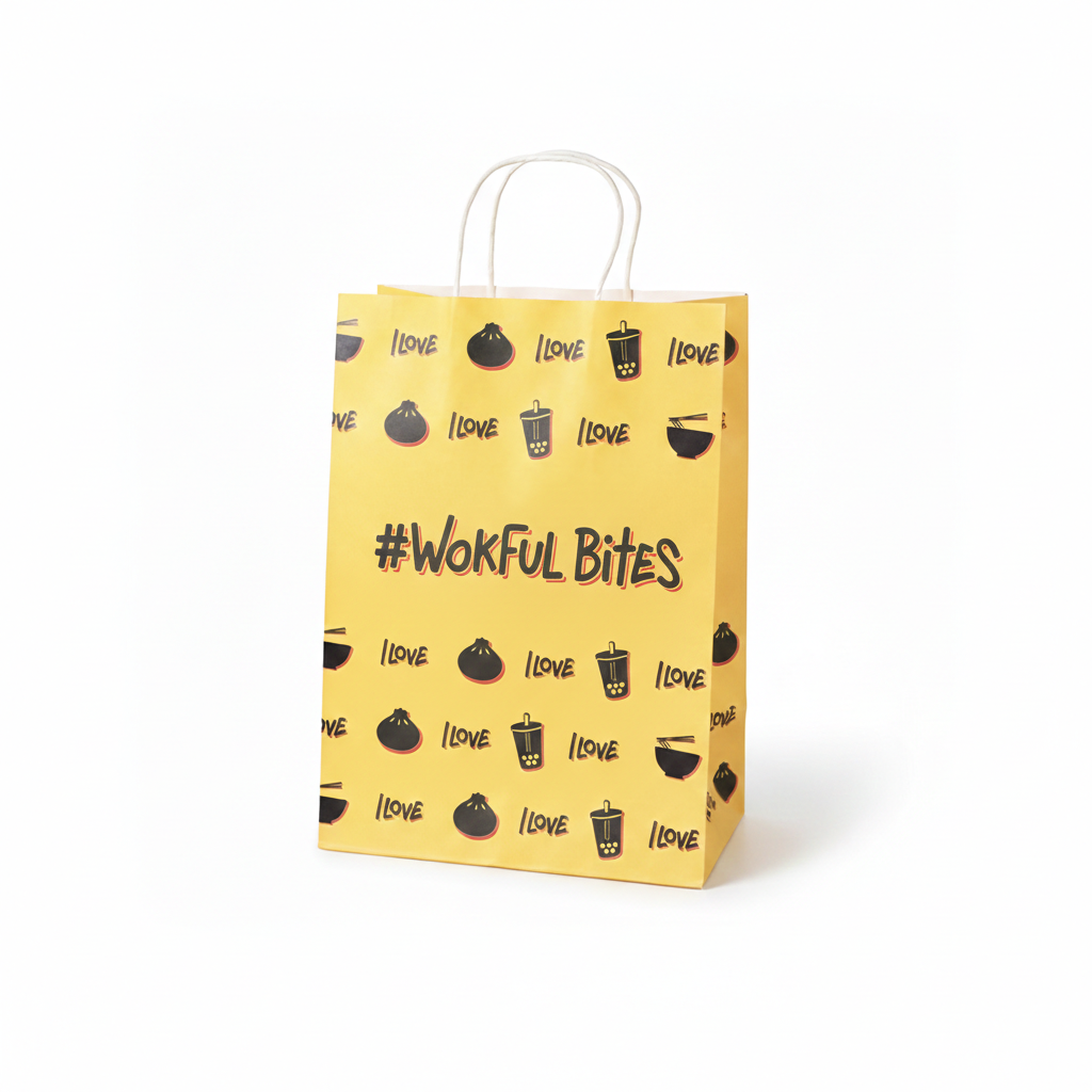 Branded paper bag structure detail showing reinforced handles and durable design
