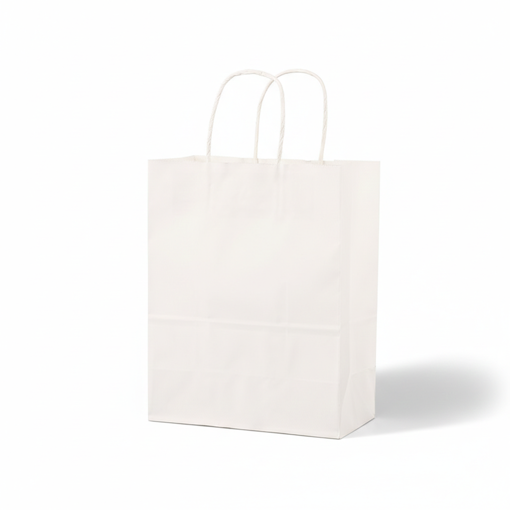 Custom printed paper bags with handles for branded food takeaway and retail packaging