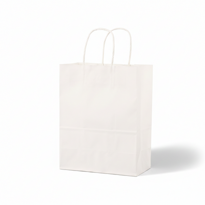 Custom printed paper bags with handles for branded food takeaway and retail packaging
