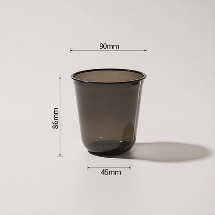 Black 340 ml PET U-shaped cold cup with a 90 mm rim, 86 mm height, and 45 mm bottom diameter.