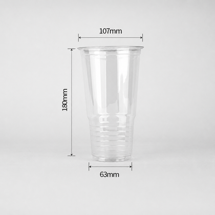 30 oz 900 ml 22g tall 107mm clear PET cold cup dimensions: 107 mm rim, 180 mm height, 63 mm base