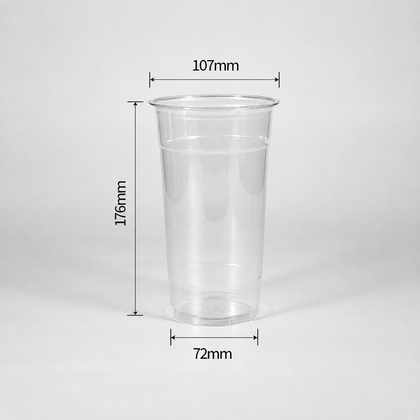 32 oz 1000 ml 20g light wall 107mm clear PET cold cup dimensions: 107 mm rim, 176 mm height, 72 mm base