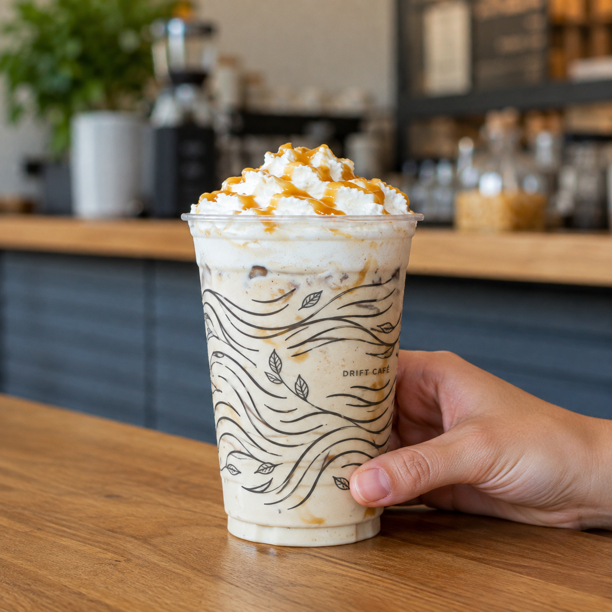 Custom printed clear PET cold cup for smoothies and dessert drinks in cafe service