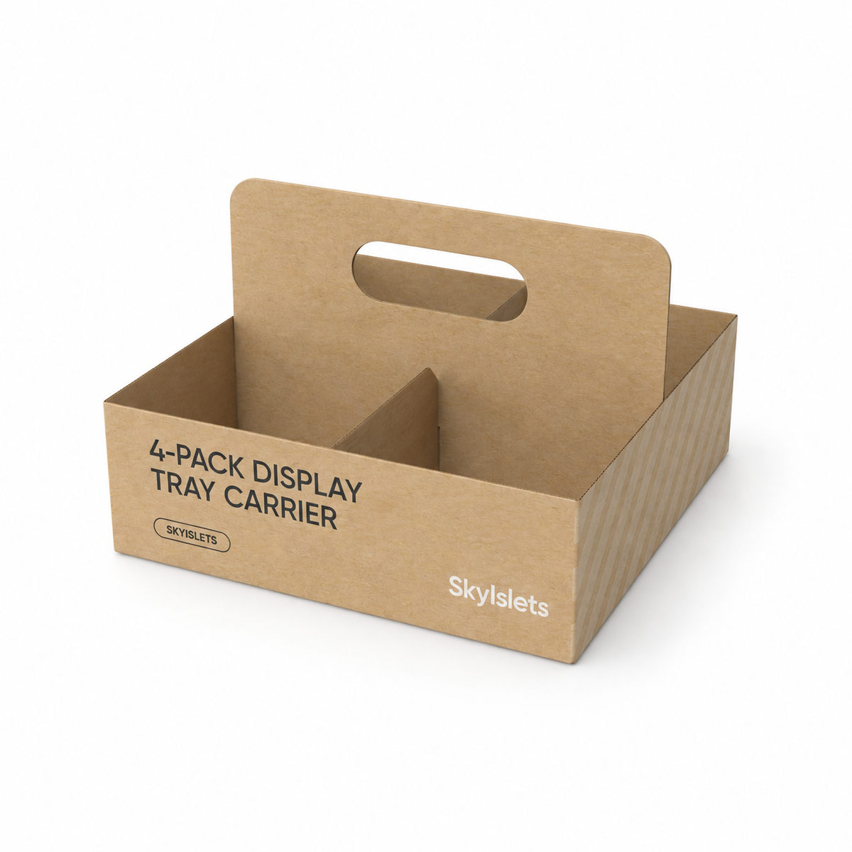 Custom kraft paper four-pack drink carrier display tray with center handle for beverage bundles