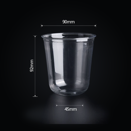 12.5 oz 370 ml custom 90mm clear U-shaped PET cold cup dimensions: 90 mm rim, 92 mm height, 45 mm base