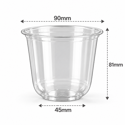 10 oz 300 ml clear U-shaped PET cold cup dimensions: 90 mm rim, 81 mm height, 45 mm base