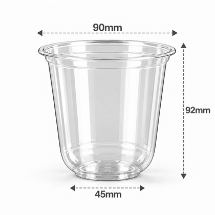 12 oz 360 ml clear U-shaped PET cold cup dimensions: 90 mm rim, 92 mm height, 45 mm base