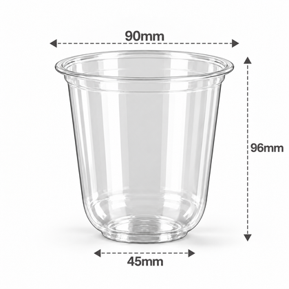 14 oz 400 ml clear U-shaped PET cold cup dimensions: 90 mm rim, 96 mm height, 45 mm base
