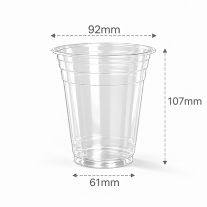12 oz clear PET cold cup with 92 mm rim, size reference