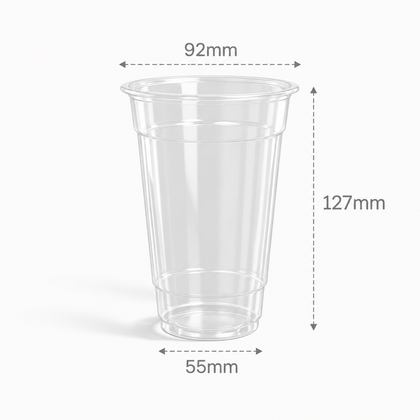 16 oz clear PET cold cup with 92 mm rim, size reference