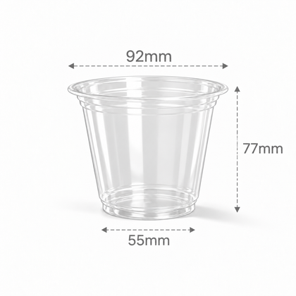 9 oz clear PET cold cup with 92 mm rim, size reference
