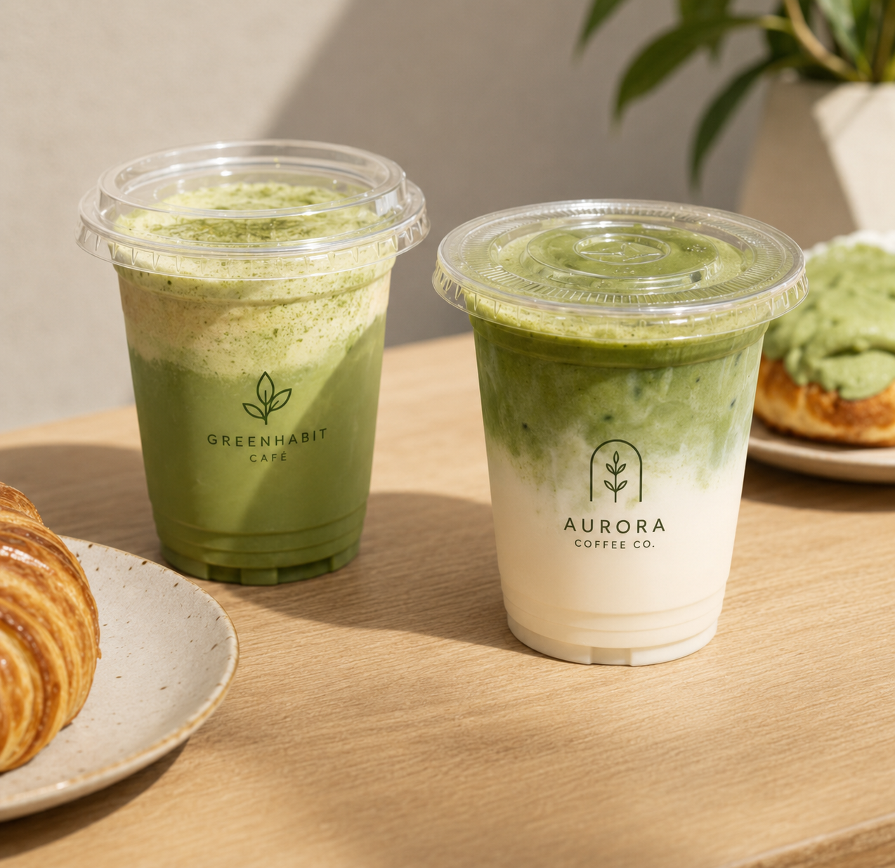 Custom 92mm PET cold cups with matcha drinks small size logo printing and lids