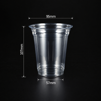 14 oz 400 ml custom 95mm clear PET cold cup dimensions: 95 by 107 by 57 mm