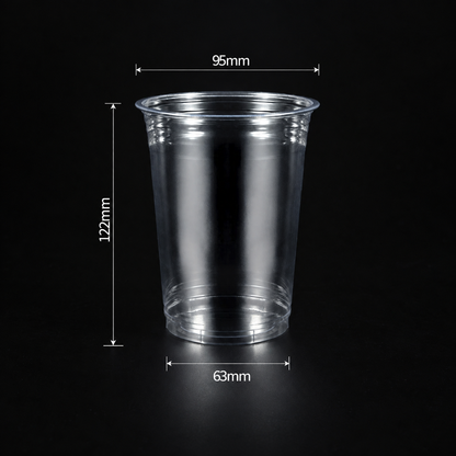 16 oz 500 ml custom 95mm clear PET cold cup dimensions: 95 by 122 by 63 mm