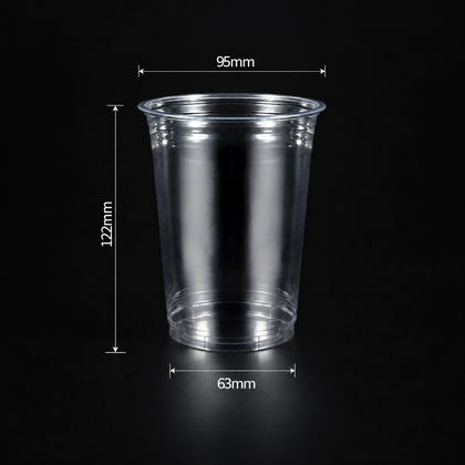 16 oz 500 ml custom 95mm clear PET cold cup dimensions: 95 by 122 by 63 mm