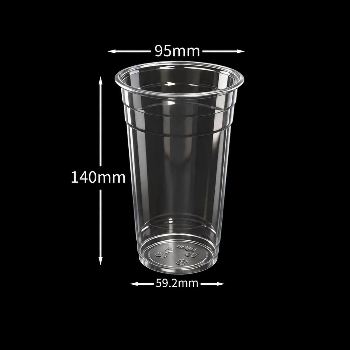 20 oz 580 ml custom 95mm clear PET cold cup dimensions: 95 by 140 by 59.2 mm