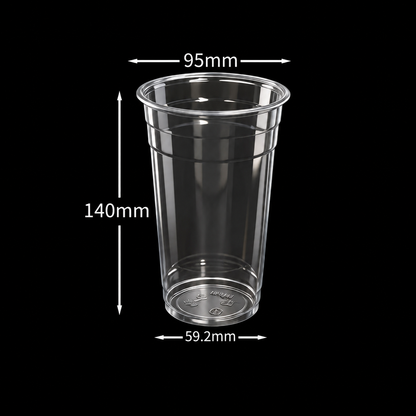 20 oz 580 ml custom 95mm clear PET cold cup dimensions: 95 by 140 by 59.2 mm