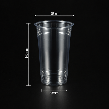 22 oz 650 ml custom 95mm clear PET cold cup dimensions: 95 by 146 by 63 mm