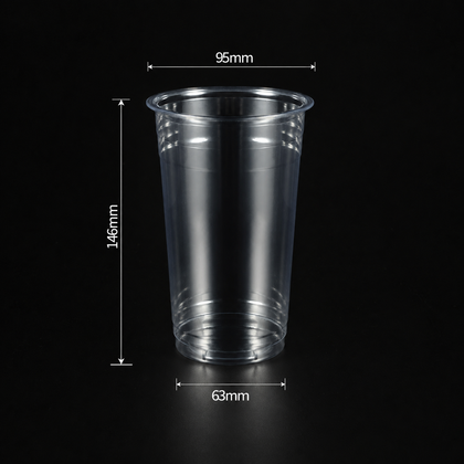 22 oz 650 ml custom 95mm clear PET cold cup dimensions: 95 by 146 by 63 mm