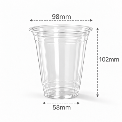 12 oz clear PET cold cup with 98 mm rim, size reference