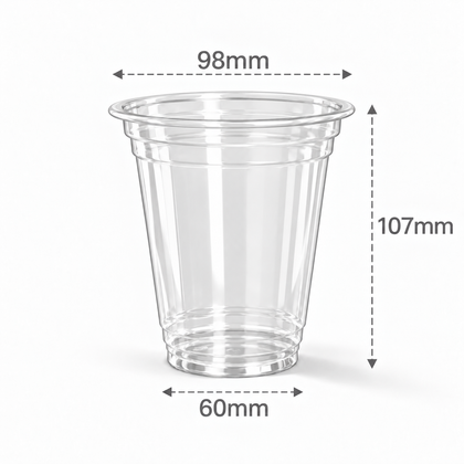 14 oz clear PET cold cup with 98 mm rim, size reference