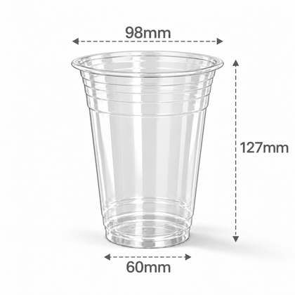 16 oz clear PET cold cup with 98 mm rim, size reference