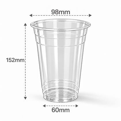 24 oz clear PET cold cup with 98 mm rim, size reference