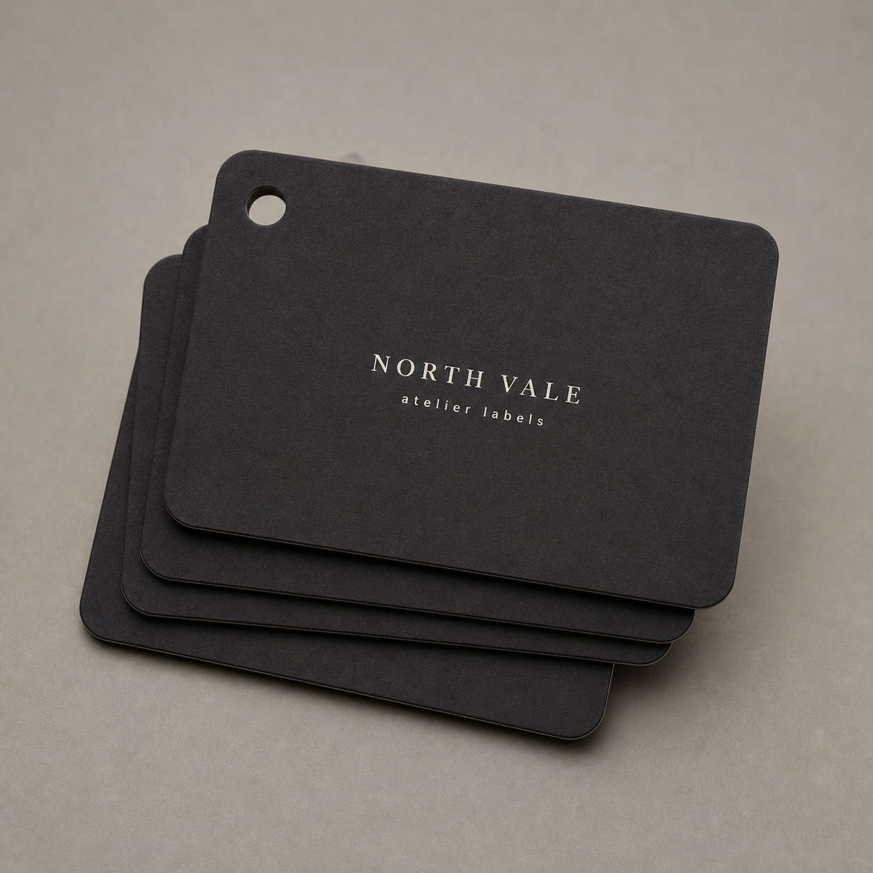 Black custom hang tags with logo for premium clothing packaging