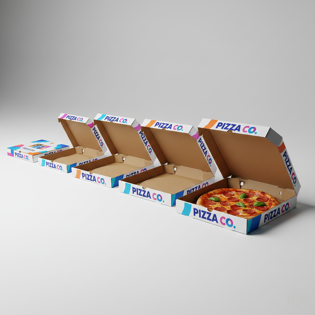 Custom branding on corrugated pizza box with high-definition printing for pizza packaging
