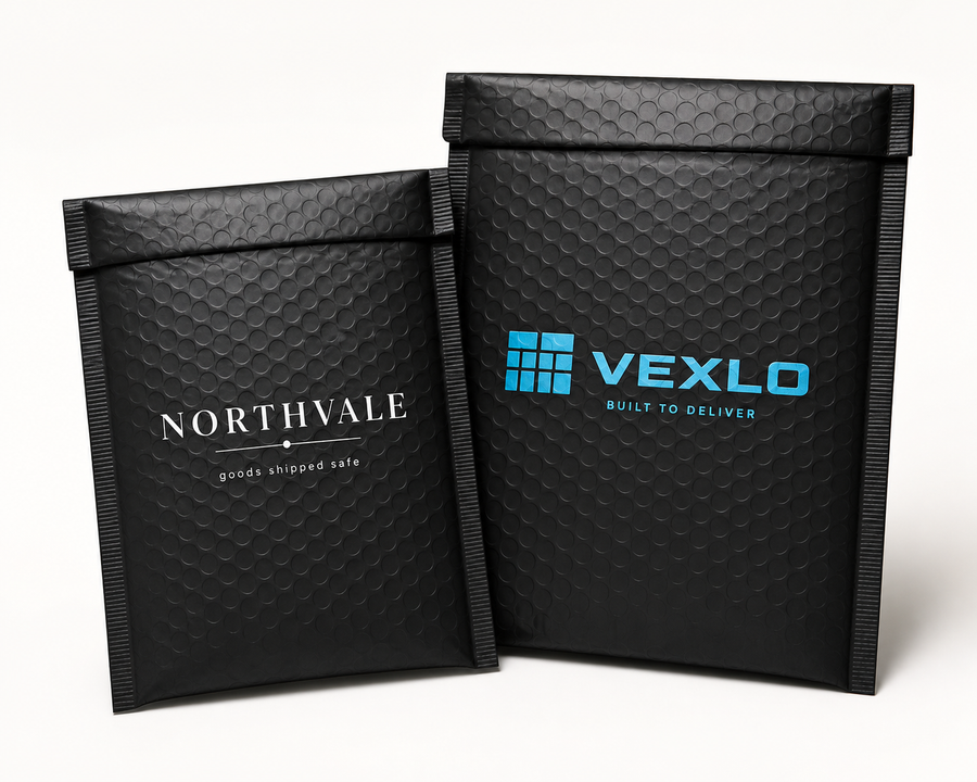 Custom black bubble mailers with logo for protective padded shipping packaging