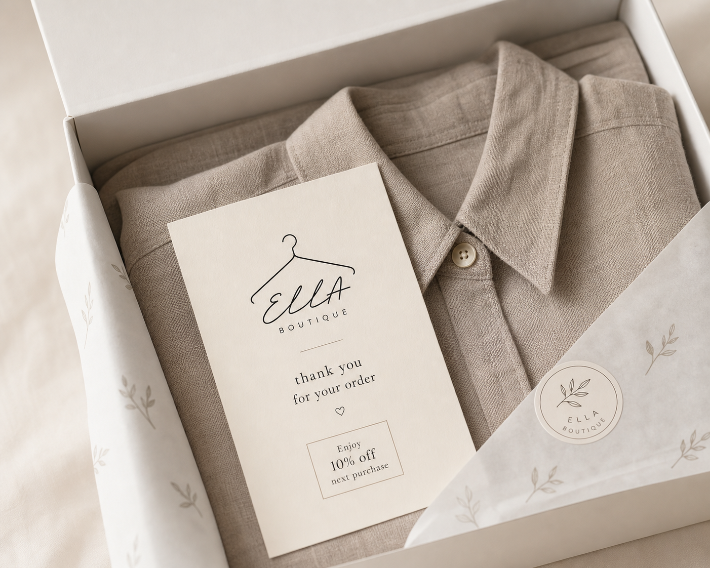 Custom cards with logo used as thank you package inserts for apparel packaging