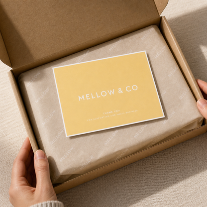 Custom cards with logo used as a package insert inside an ecommerce mailer box
