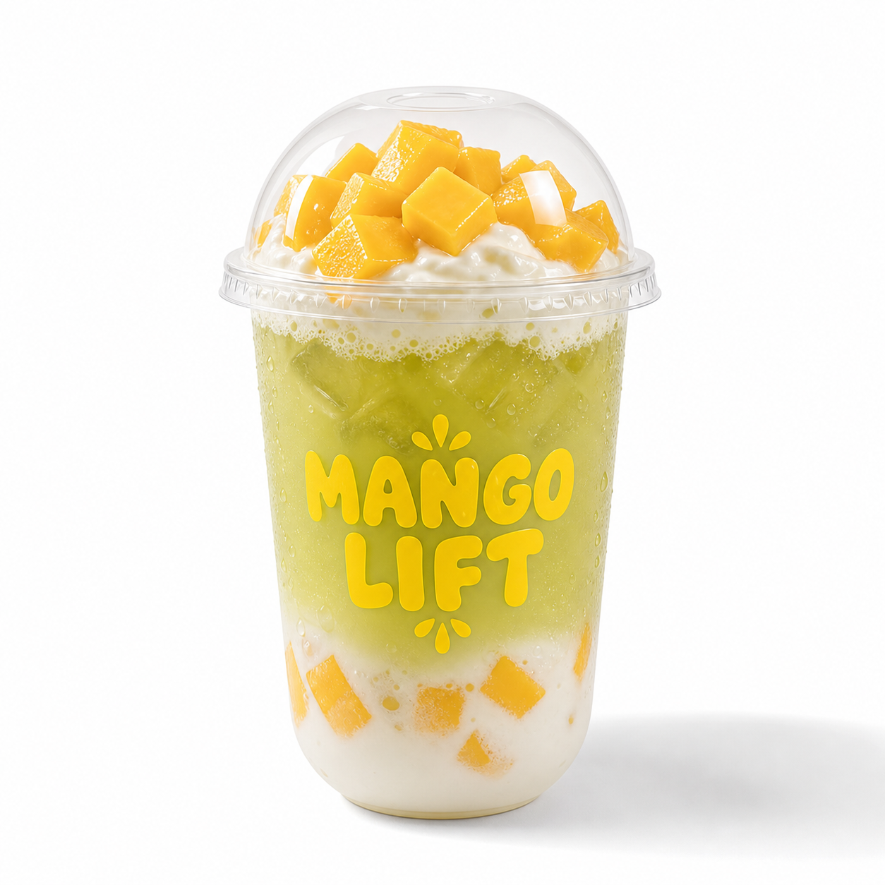 Custom clear U-shaped PET cold cup with logo for mango boba tea and iced drinks