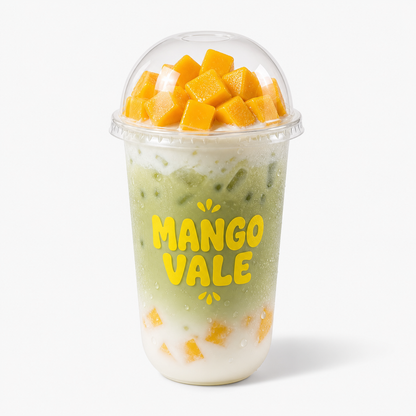 Custom clear U-shaped PET plastic cup with dome lid for mango boba and iced fruit tea
