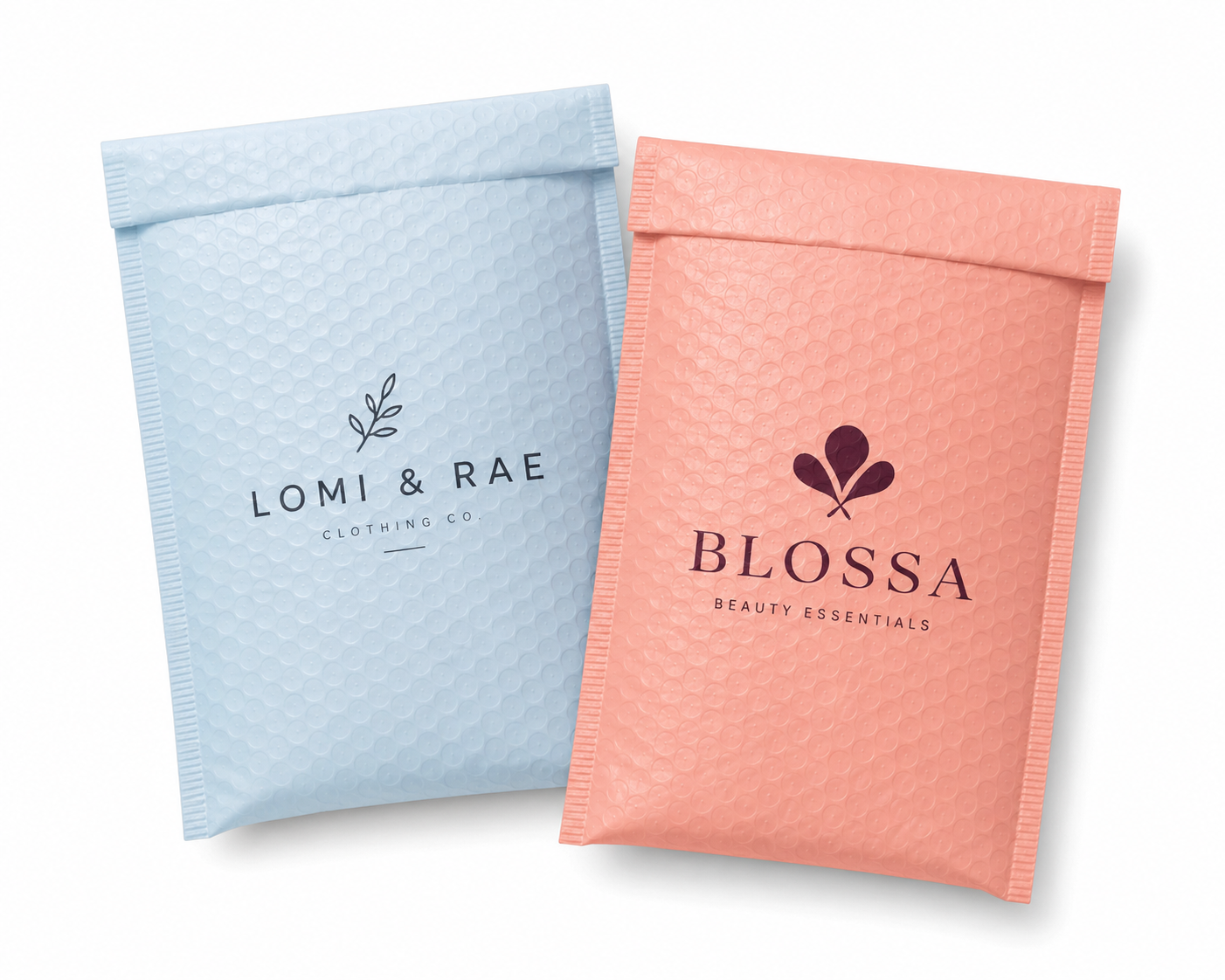 Custom color bubble mailers with logo for boutique ecommerce shipping packaging