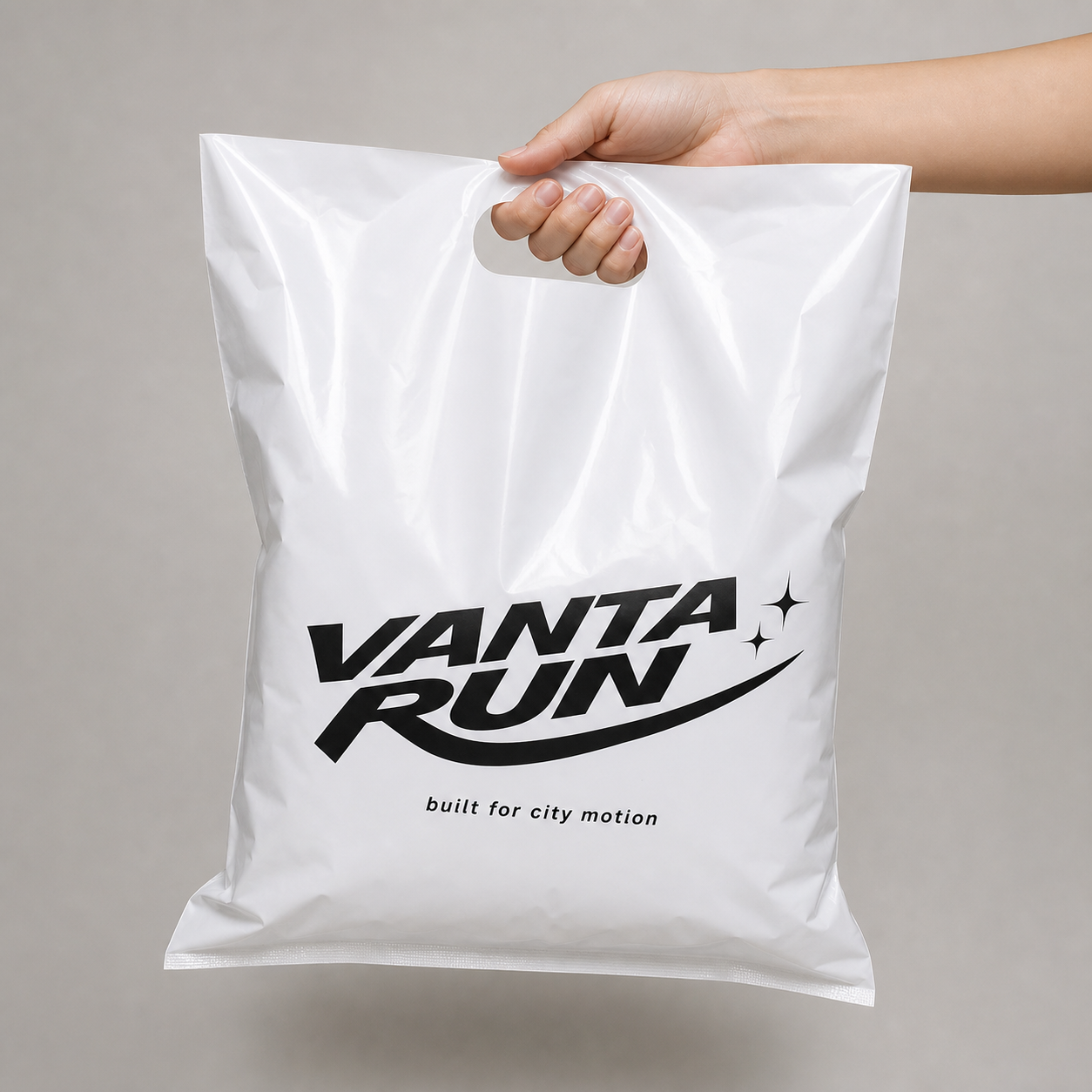 White printed die cut handle bag with logo for promotional packaging