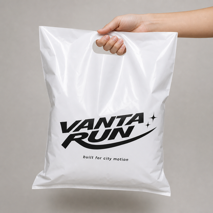 White printed die cut handle bag with logo for promotional packaging