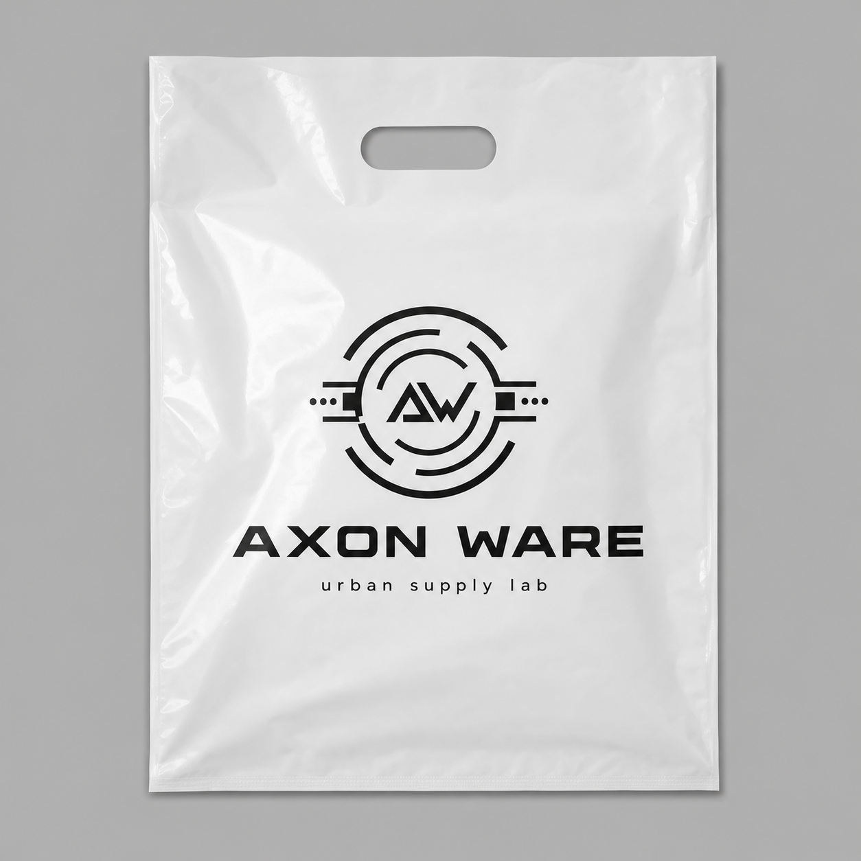White custom die cut handle bag with logo for boutique and event packaging