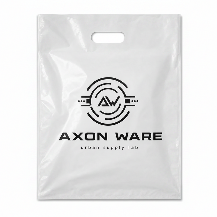 White custom die cut handle bag with logo for boutique and event packaging