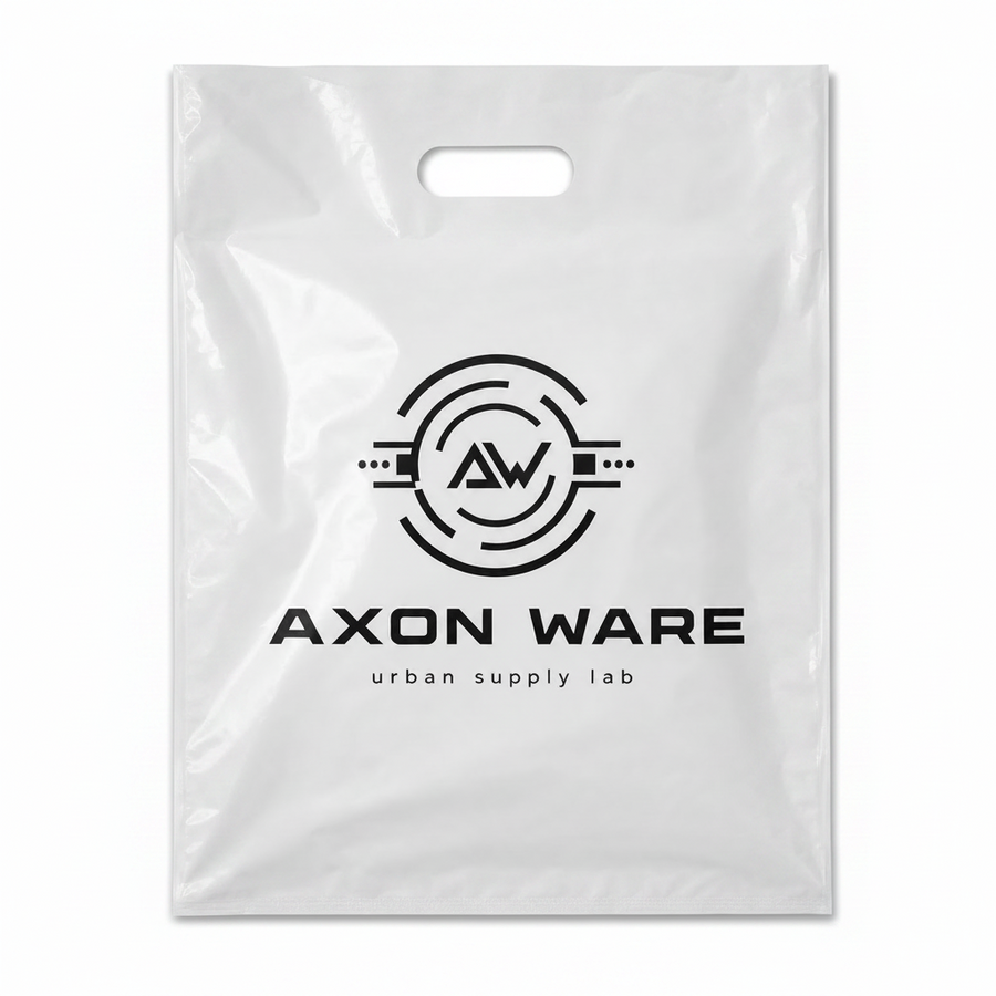 White custom die cut handle bag with logo for boutique and event packaging