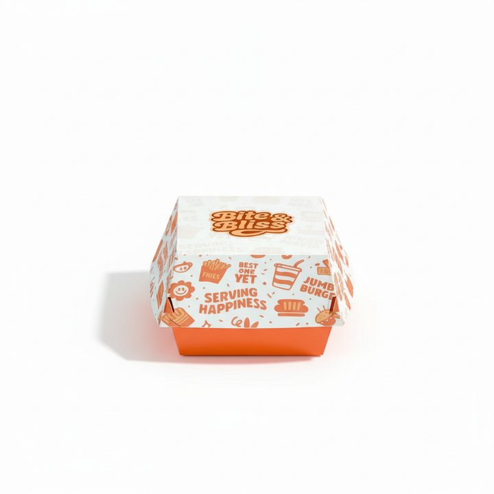Custom eco-friendly burger box 3D structure view, food-safe fast food packaging