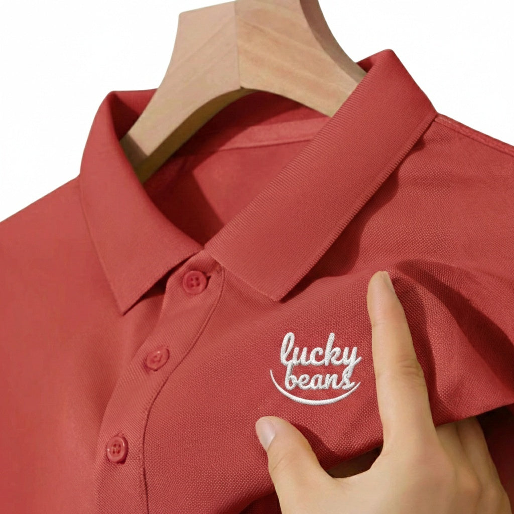 Detailed view of custom embroidered polo shirt with professional stitching
