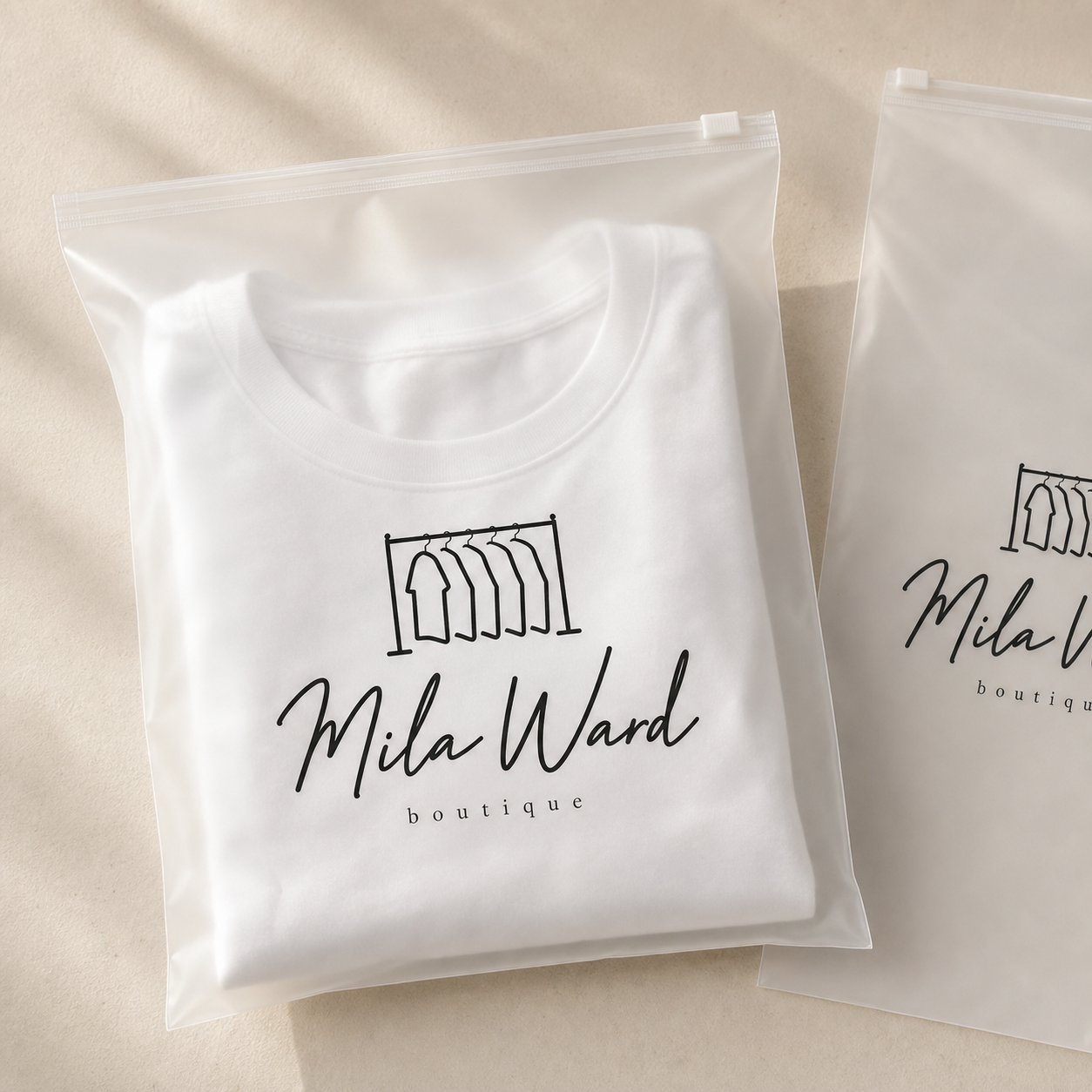 Boutique custom frosted zipper bag with logo for folded apparel packaging