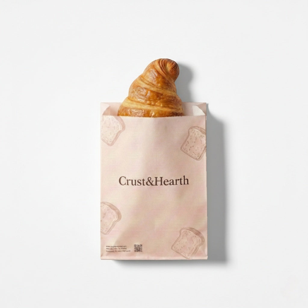 Custom greaseproof paper bag 3D structure view for food takeaway and delivery packaging