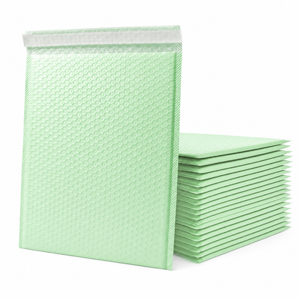 Green color option reference for custom matte bubble mailers with bubble texture and self-seal flap.
