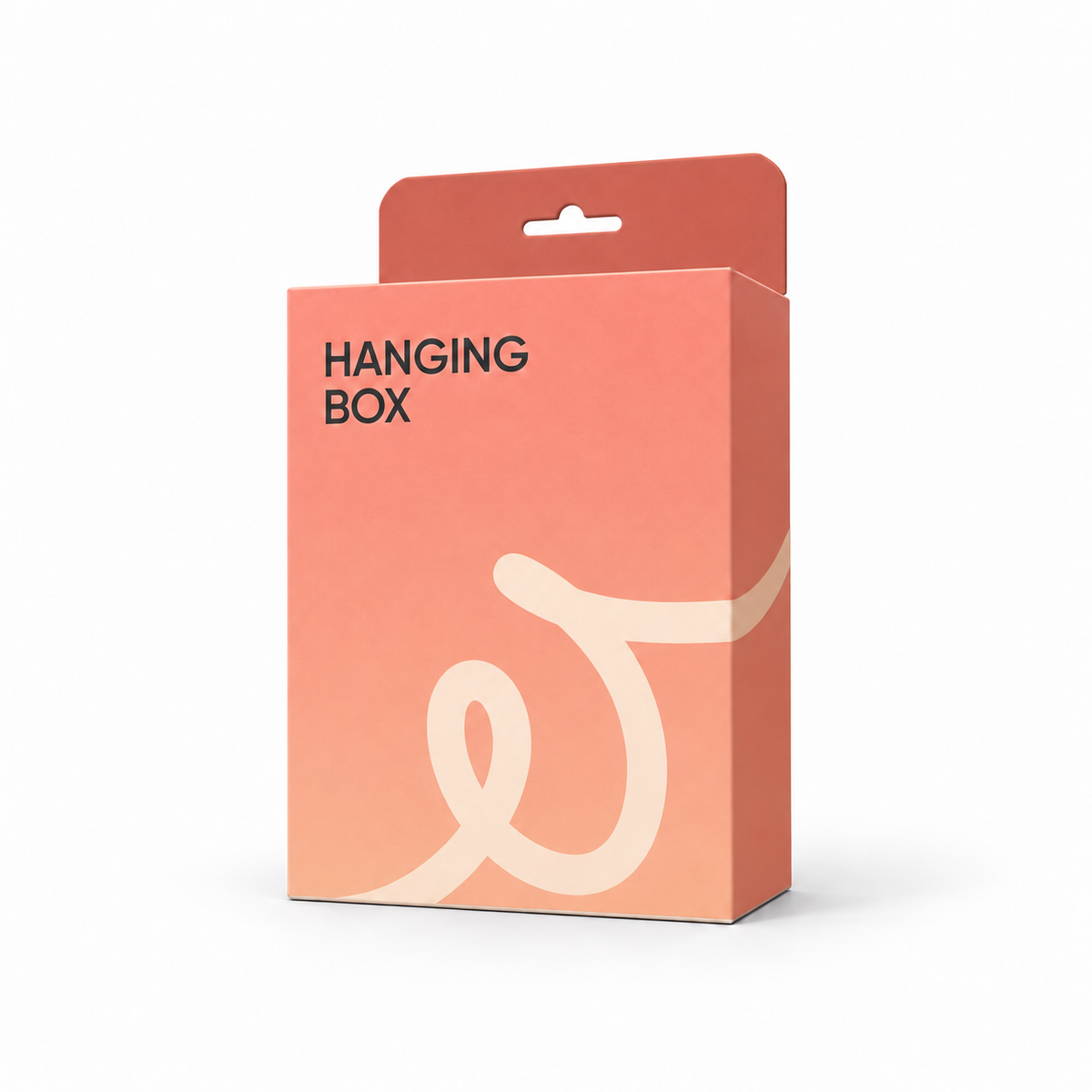 Custom printed tall folding carton with an extended hang tab and Euro-slot opening for retail peg display.