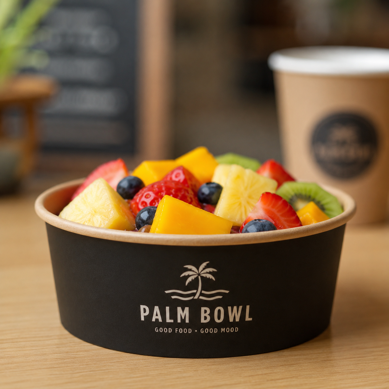 Custom kraft paper bowl with logo for fruit salad and restaurant takeout packaging