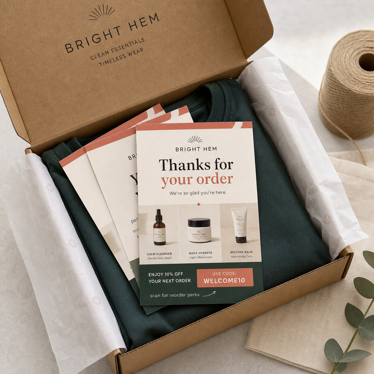 Custom package insert flyers with logo for ecommerce marketing and reorder promotions